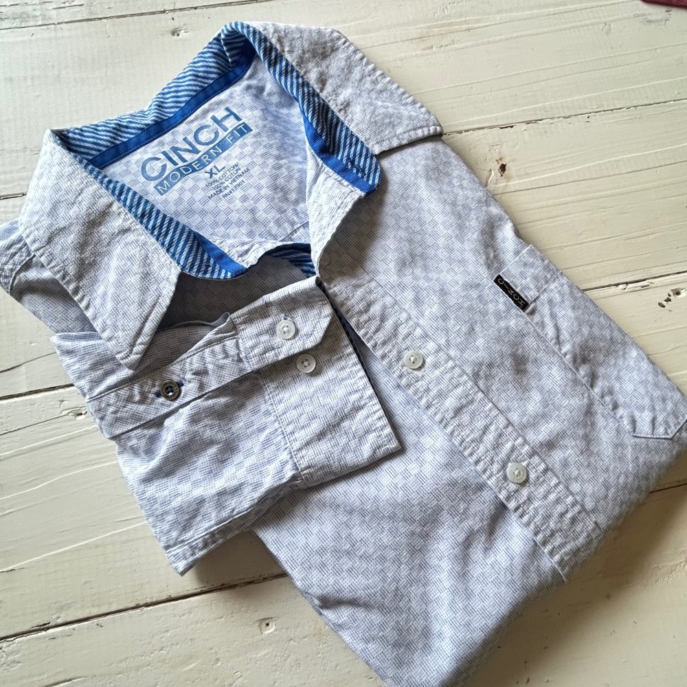 Cinch Modern Fit Blue White Geometric Print Button Down Shirt XL MTW1300016